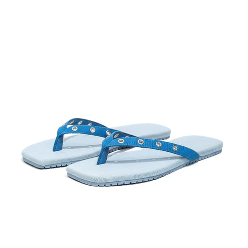 Grommet Detail Canvas Beach Flip Flops