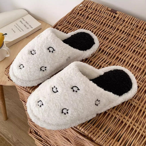 Happy Face Fuzzy Plush Slippers