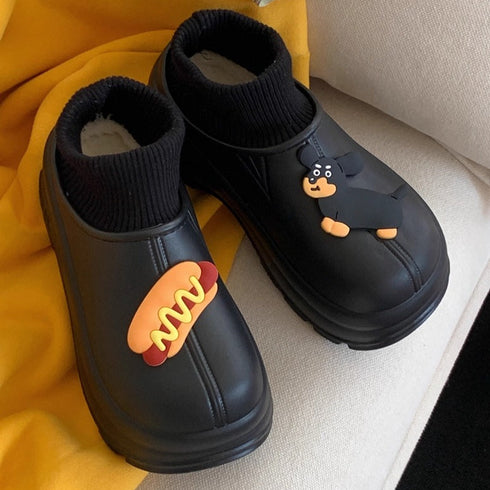 Playful Dachshund Hotdog Platform Boots