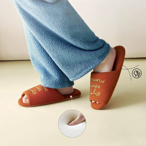 Embroidered Lettering Open Toe Slides