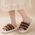 Striped Fuzzy Open-Toe Slippers