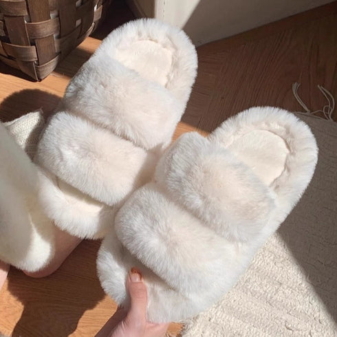 Double Puff Two-Strap Slippers