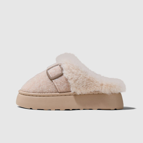 Fuzzy Buckle Platform Cozy Clogs