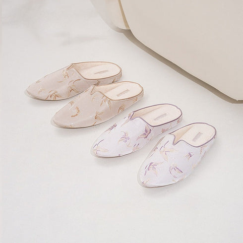Elegant Satin Embroidered Home Slippers