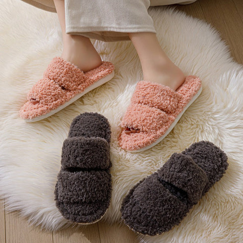 Double-Band Plush Lounge Slippers