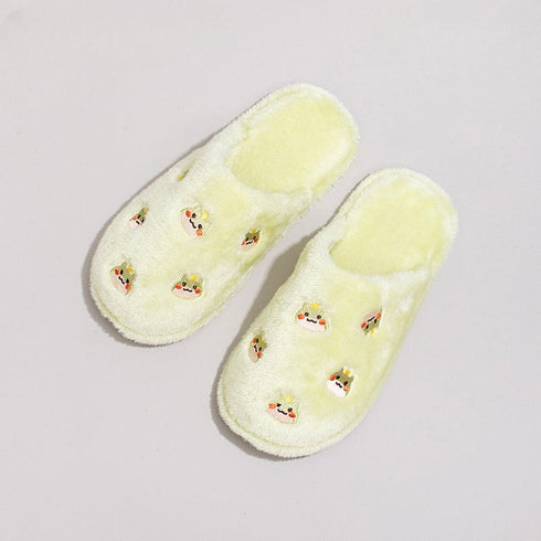 Whimsical Cartoon Embroidered Plush Slippers