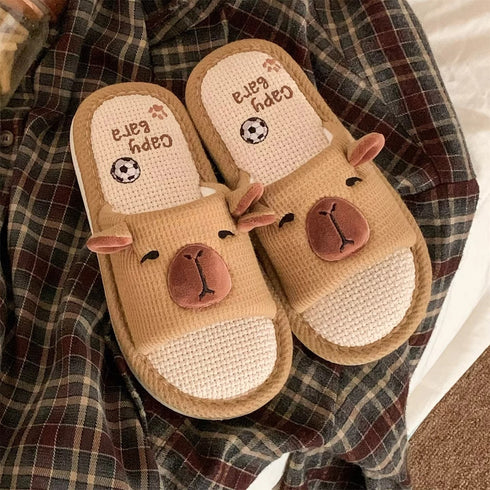 Soccer Capybara Linen Home Slippers