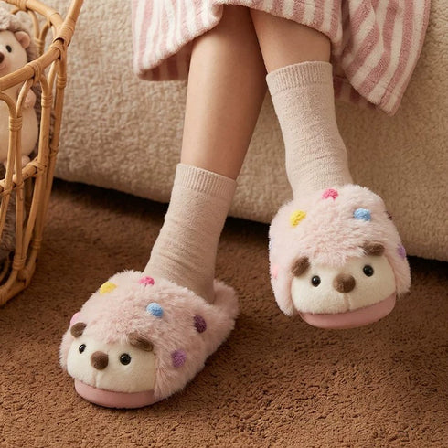 Whimsical Hedgehog Plush House Slippers