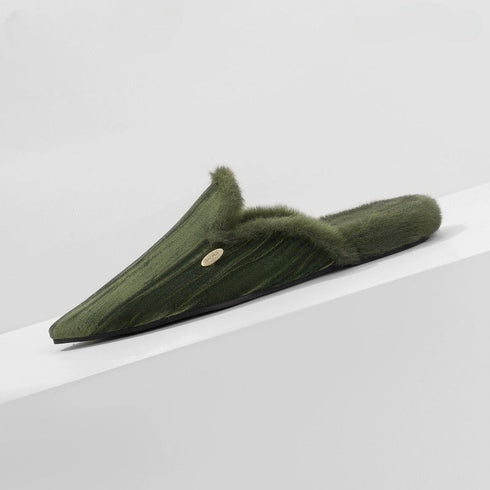 Pointed-Toe Fuzzy Mule Slippers