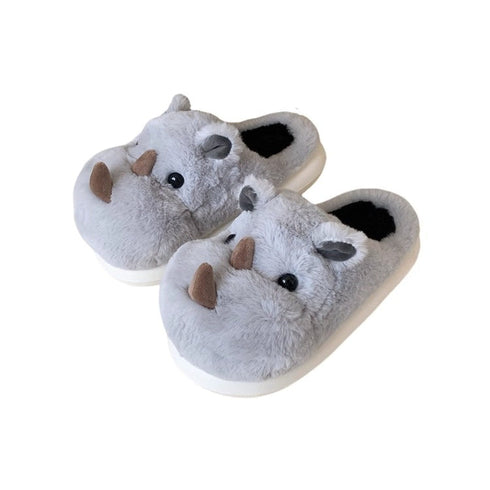 Fuzzy Rhino 3D Animal Slippers