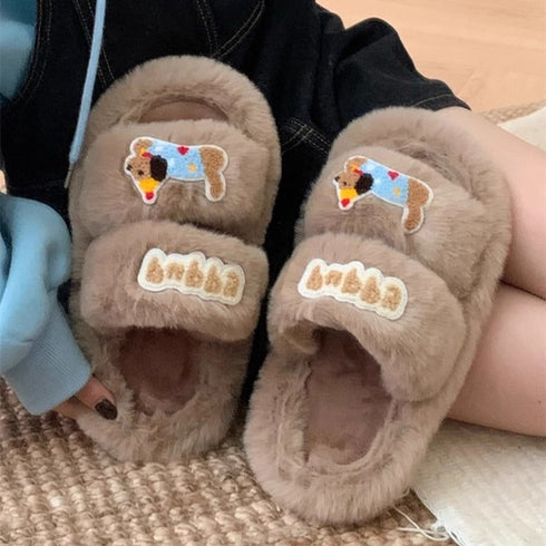 Puppy Patch Fuzzy Band Slippers
