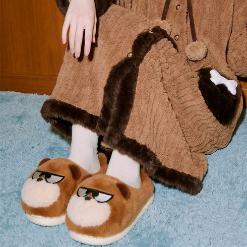 Sunglasses Puppy Face Plush Slippers