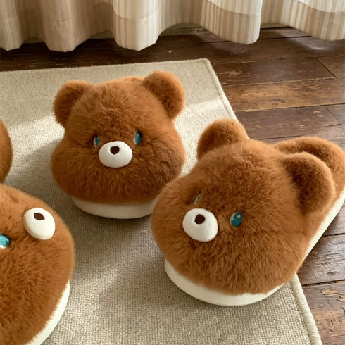 Fuzzy Bear Face House Slippers