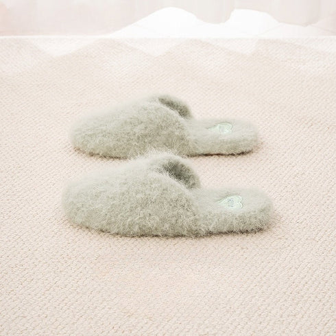 Fuzzy Heart-Patch Home Slippers