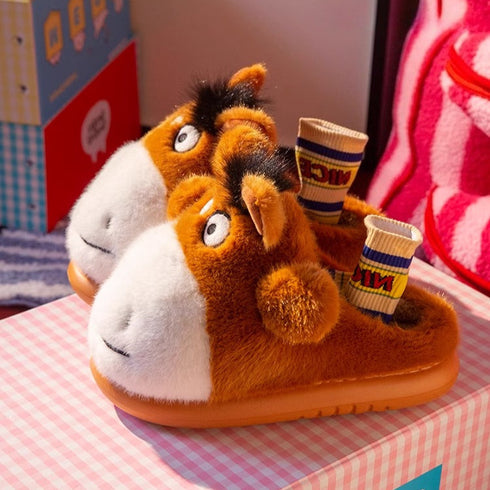 Whimsical Donkey Character Plush Slippers