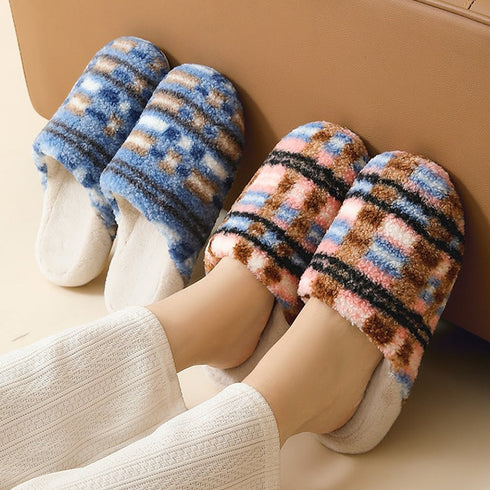 Fuzzy Plaid Quiet Home Slippers