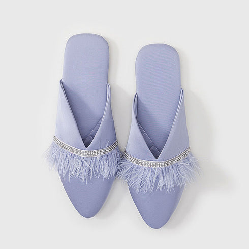 Chic Satin Feather Rhinestone Slides