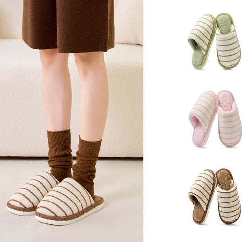 Soft Striped Plush Bedroom Slippers