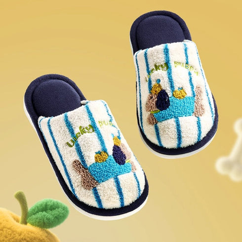 Lucky Puppy Striped Plush Slippers