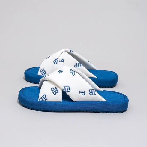 Embroidered Criss Cross Platform Slides