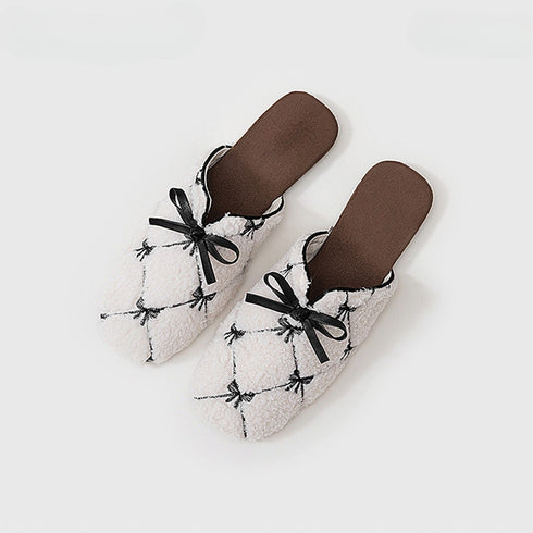 Bow-Tie Sherpa Lattice Slippers