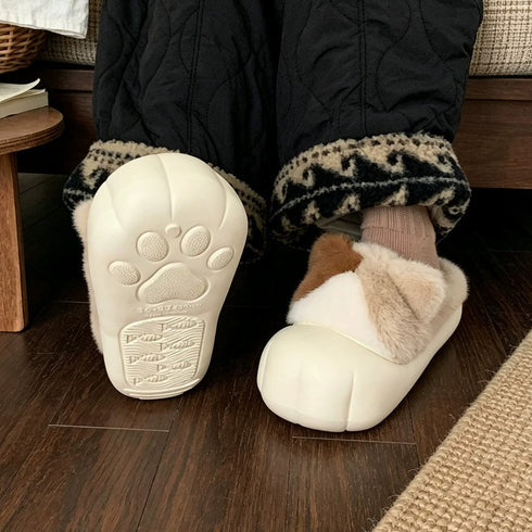 Fuzzy Cat Paw Platform Slippers