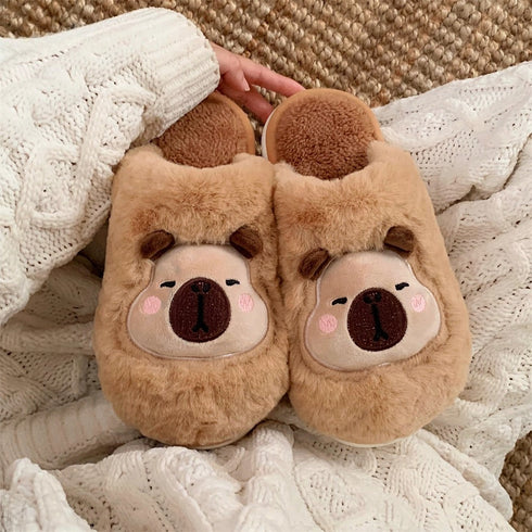 Chill Capybara Face Plush Slippers
