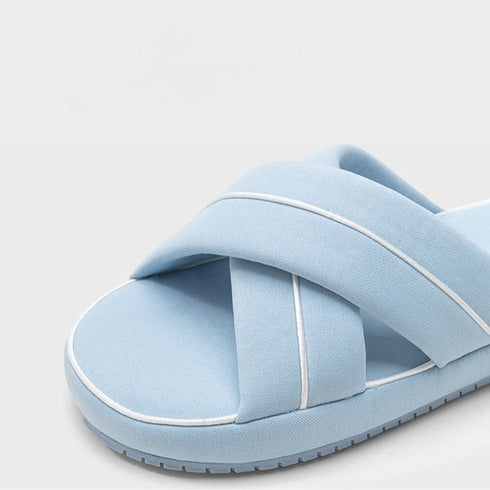 Puffy Padded Criss Cross Slides
