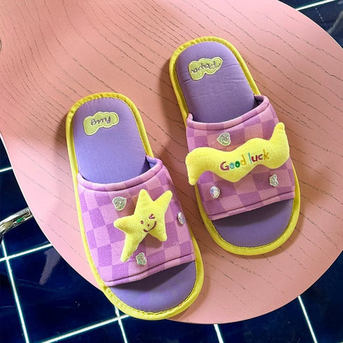 Quirky 3D Motif Plaid Slides