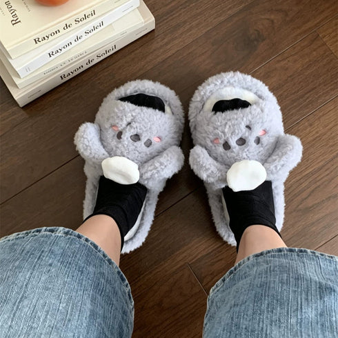 Chef Koala Plaid Fluffy Slippers