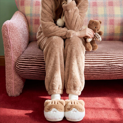 Sleepy Kitty Plush House Slippers