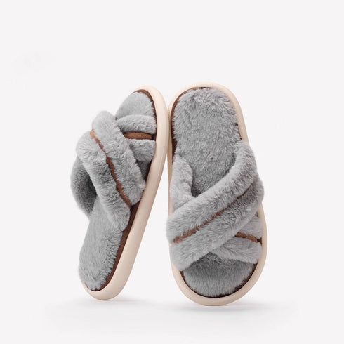 Plush Cross Band Fuzzy Slippers