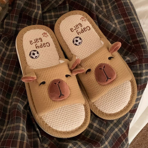 Soccer Capybara Linen Home Slippers