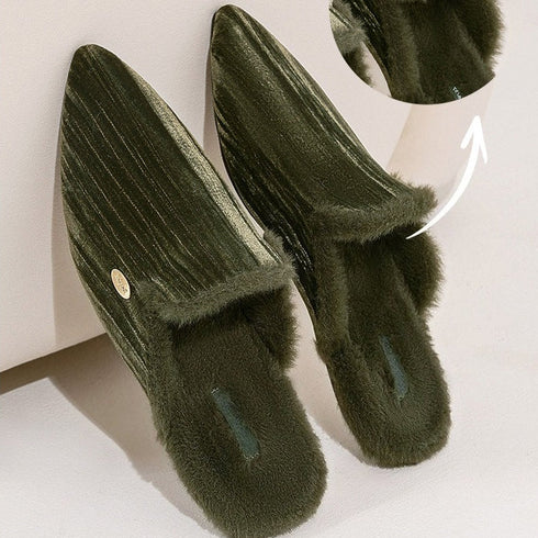 Pointed-Toe Fuzzy Mule Slippers
