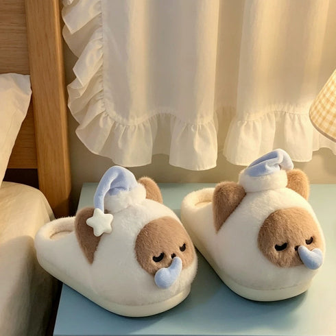Sleeping Cat Nightcap Plush Slippers