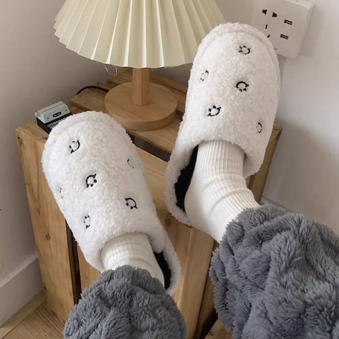 Happy Face Fuzzy Plush Slippers