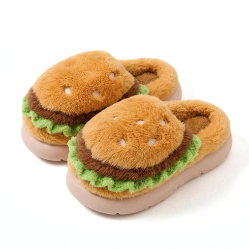 Novelty Plush Hamburger House Slippers