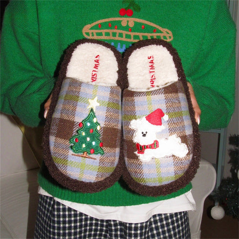 Plaid Pup Holiday slippers