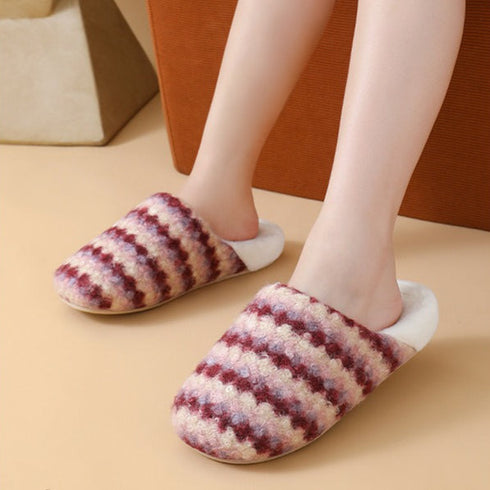 Wavy Stripe Plush House Slippers
