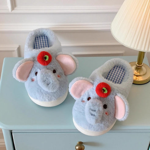 Apple-Topped Elephant Plush Slippers