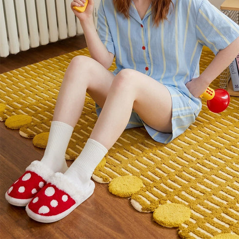 Polka Dot Mushroom Plush Slippers