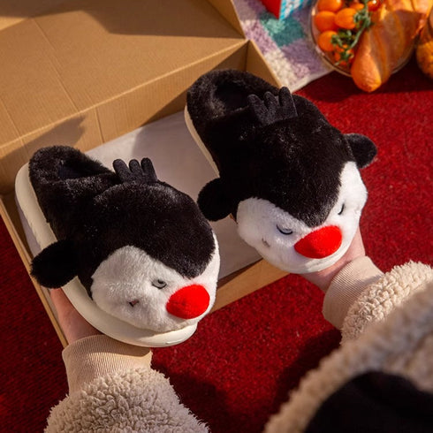 Fuzzy Penguin Character Plush Slippers