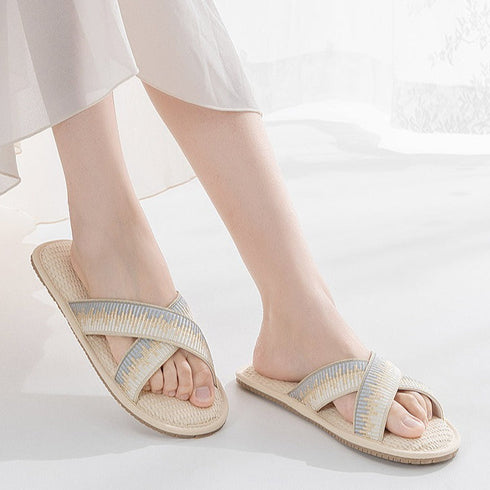 Breezy Woven Cross Strap Slides