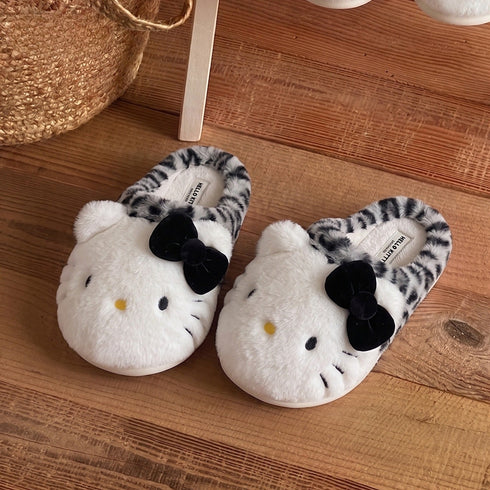 Bow Accent Leopard Plush Slippers