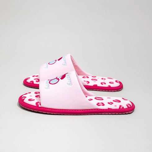 Embroidered Cherry Leopard Print Slides
