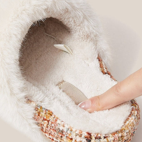 Boucle Trim Cozy Collar Slippers