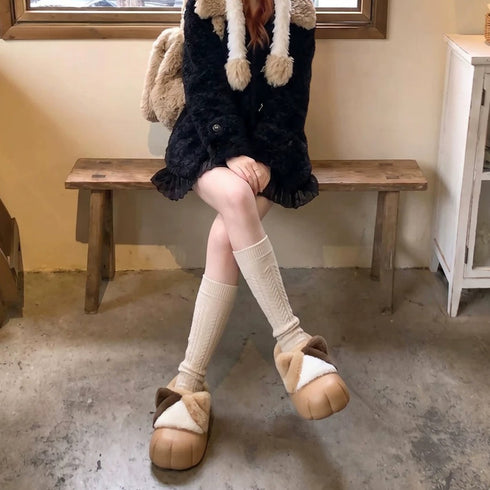 Fuzzy Cat Paw Platform Slippers