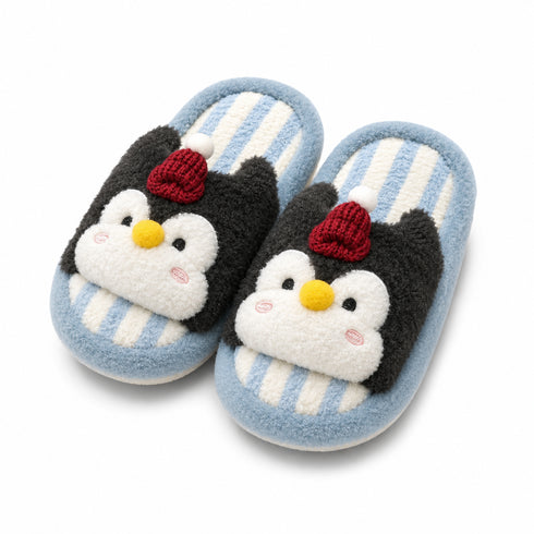 Striped Penguin Beanie Plush Slippers