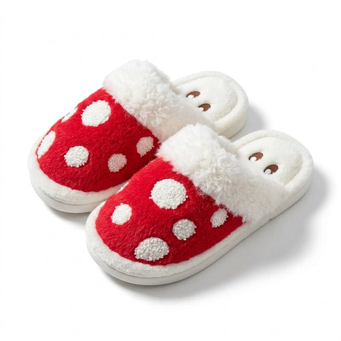 Polka Dot Mushroom Plush Slippers