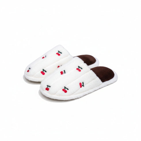 Cherry Pattern Plush House Slippers